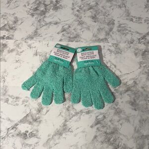 Spa April Bath and Shower Exfoliating Bath Gloves - Teal set of 2
